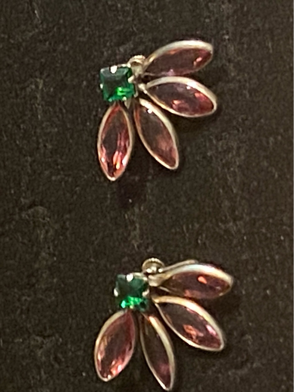 Vintage 1940s Sterling Silver Pink Rhinestone Screw Back Earrings MCM Coquette